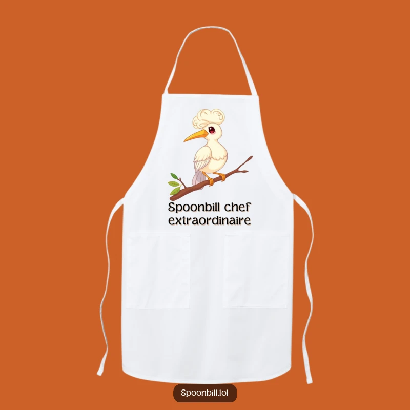 Funny Whimsical Spoonbill Bird Balancing Kitchen Apron - Chef's Hilarious Feathered Friend
