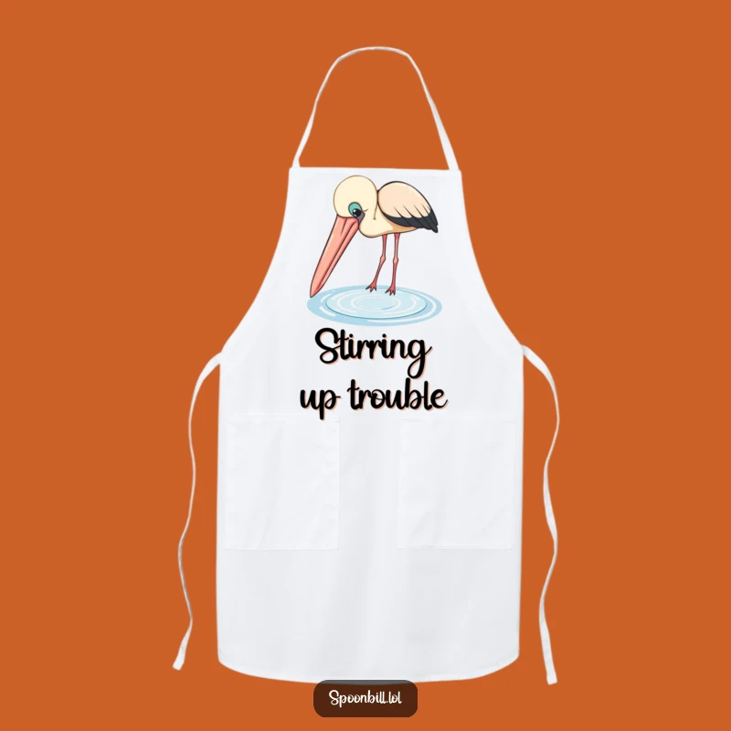 Funny Spoonbill Apron: Chef Bird with Big Beak Peering into Pool, Kitchen Fun
