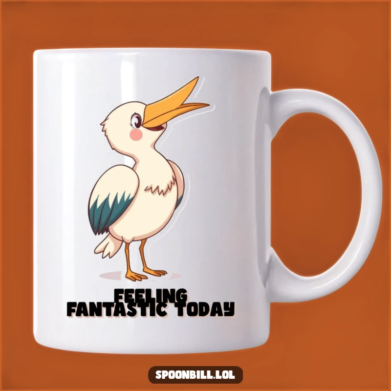 Funny Spoonbill Bowing Mug: Joyful Bird with Skyward Beak, Great Gift Idea