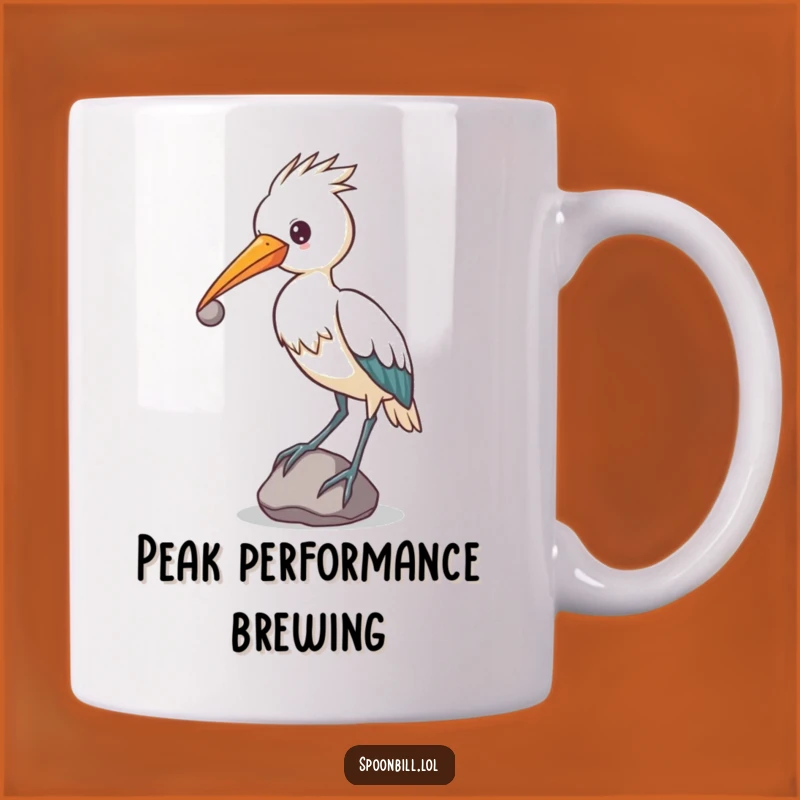 Funny Spoonbill Mug: Determined Bird Balancing Stone for a Unique Gift!