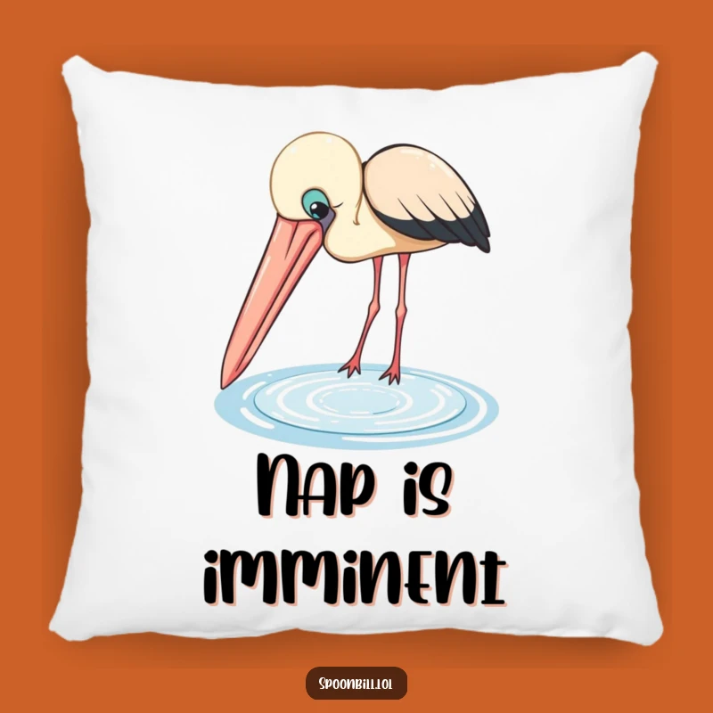 Funny Spoonbill Pillow: Soft Bird with Big Beak Peering into Pool, Cozy Accent