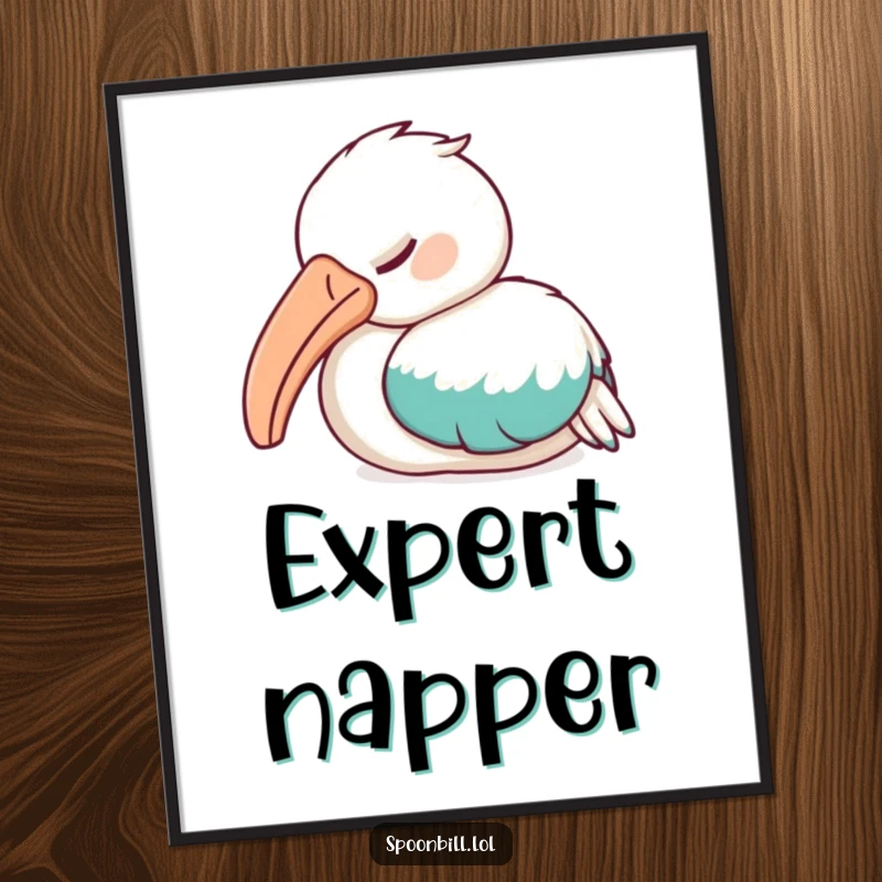 Funny Sleepy Spoonbill Bird Digital Art Print of a spoonbill bird peacefully napping, perfect for calming and humorous digital decor.