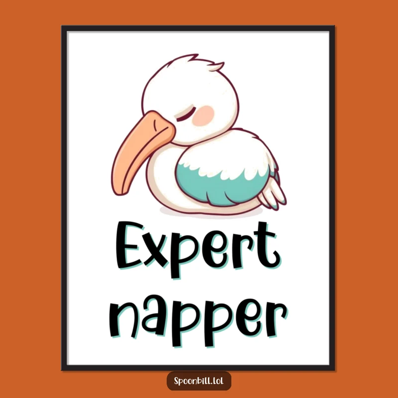 Funny Sleepy Spoonbill Bird Digital Art - Peaceful Decor with This Feathered Friend Print