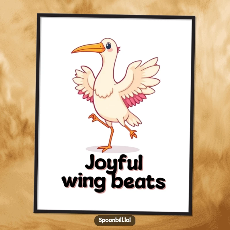 Funny Dancing Spoonbill Bird Digital Art Print of a spoonbill bird in a joyful dance, ideal for immediate, humorous digital display.