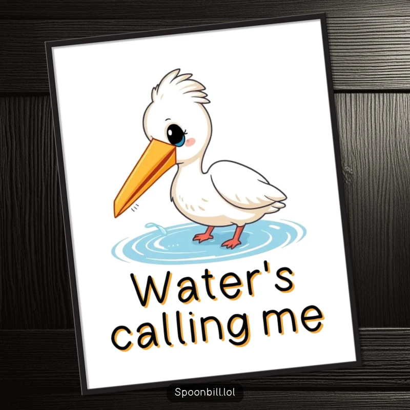 Funny poster of a cheerful spoonbill bird playfully dipping its beak into water. Adds a refreshing and joyful vibe to any wall space.