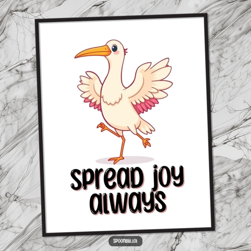 Funny Dancing Spoonbill Bird Poster featuring a jubilant spoonbill bird dancing with elaborate wing movements, adding humor to wall decor.