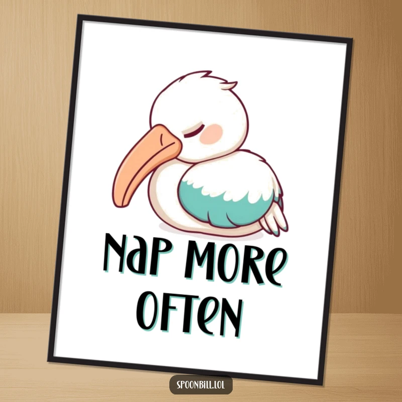 Funny Sleepy Spoonbill Bird Poster featuring a spoonbill bird in a deep, peaceful sleep, adding a tranquil and humorous element to decor.