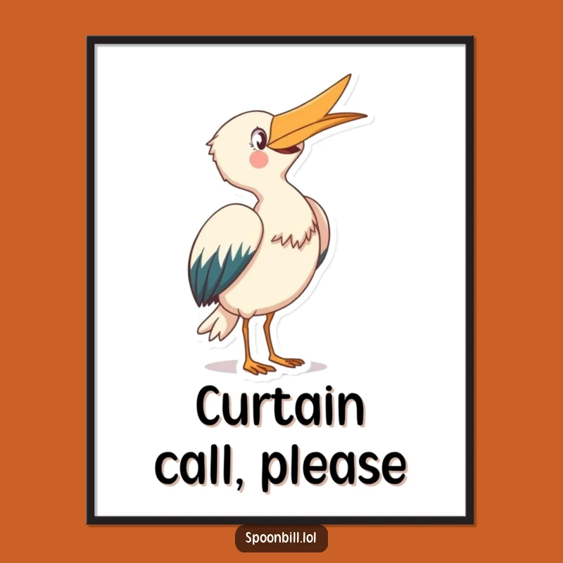 Funny Spoonbill Bowing Poster: Artistic Skyward Bird, Elegant Wall Decor