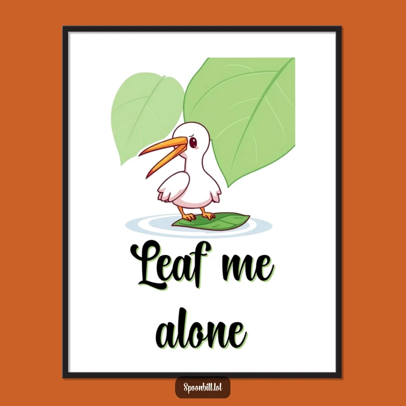 Funny Spoonbill Leaf Poster: Artistic Playful Bird, Whimsical Wall Art