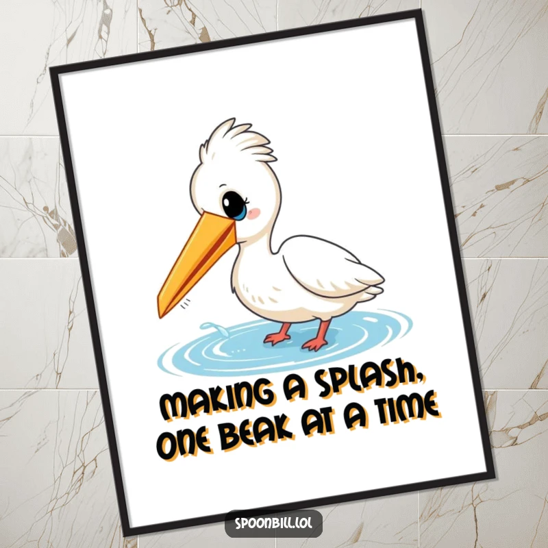 Funny Free Printable Wall Art: Cheerful spoonbill bird playfully dipping its beak into water, artful downloadable decor with a humorous twist.