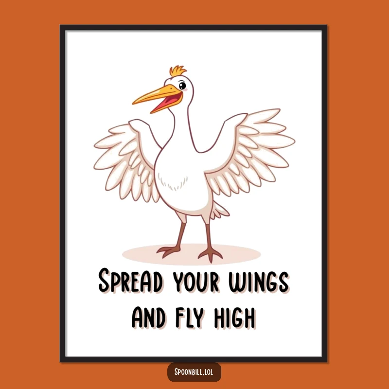 Funny Free Printable Wall Art: Happy Spoonbill Stretching Wings, Majestic Downloadable Decor