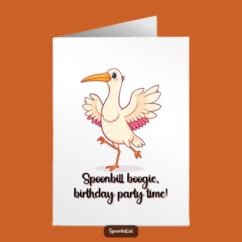 Free Printable Birthday Card: Cheerful Spoonbill Dance Funny Downloadable Bird Art Gift