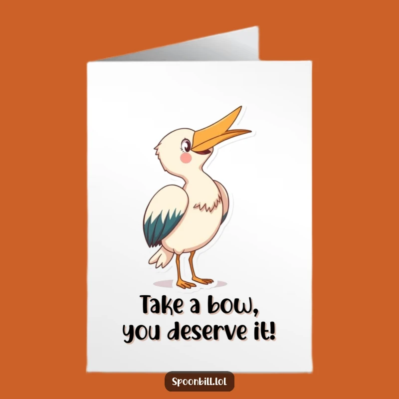 Free Printable Congratulations Card: Joyful Spoonbill Bowing, Funny Downloadable Gift