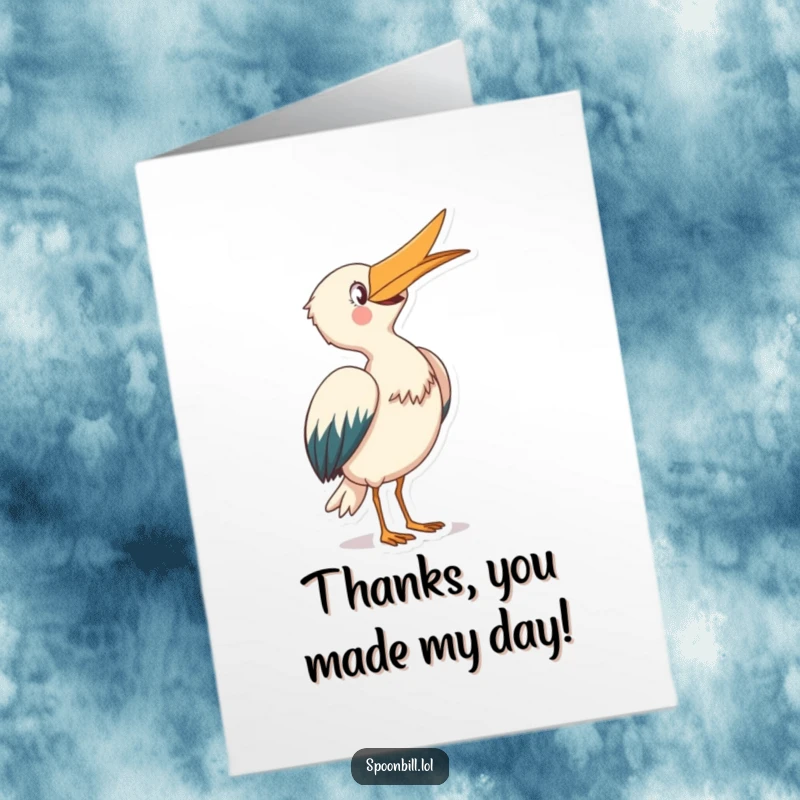 Funny Free Printable Thank You Card: A joyful spoonbill with its beak skyward performs a graceful bow, expressing sincere thanks.
