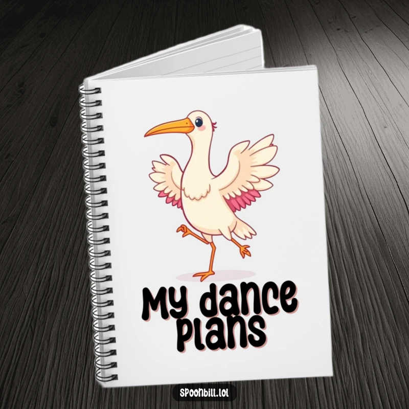 Funny Dancing Spoonbill Bird Notebook featuring a lively spoonbill bird dancing, inspiring creative writing and joyful note-taking.