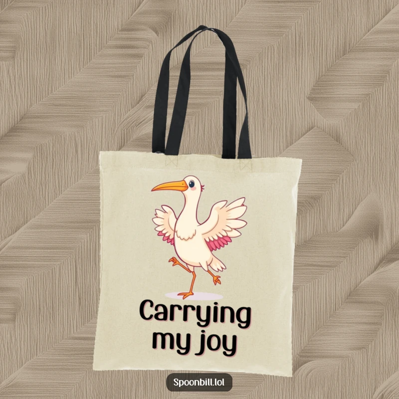 Funny Dancing Spoonbill Bird Tote Bag illustrating a cheerful spoonbill bird dancing joyfully, ideal for stylish and humorous everyday use.