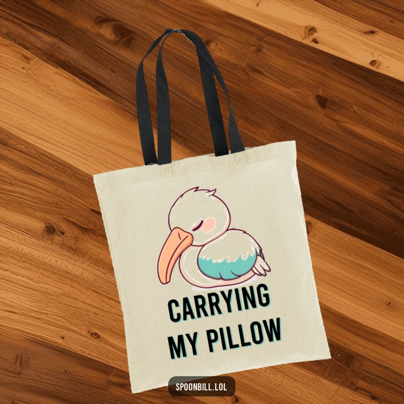 Funny Sleepy Spoonbill Bird Tote Bag showing a spoonbill bird peacefully asleep, ideal for carrying necessities with a relaxed, humorous touch.